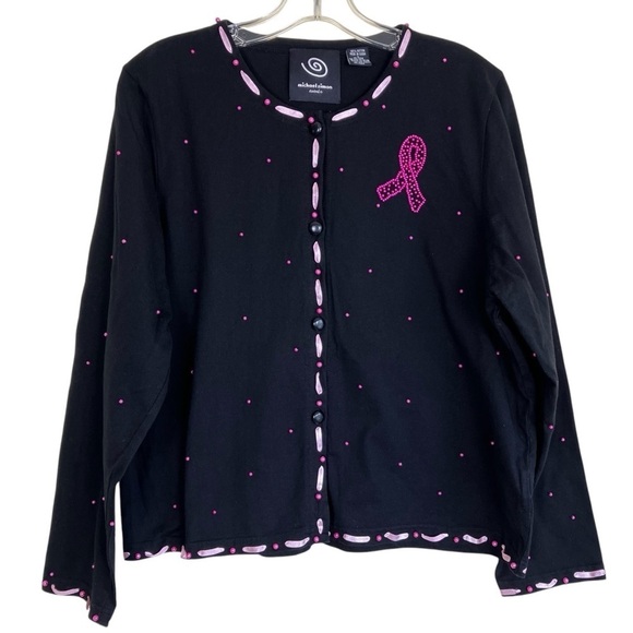Michael Simon Tops - Michael Simon Event Breast Cancer Awareness Women's Black Cardigan Pink Ribbon L